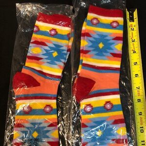 Two Pair Crazy Socks Art Design Red Yellow Blue